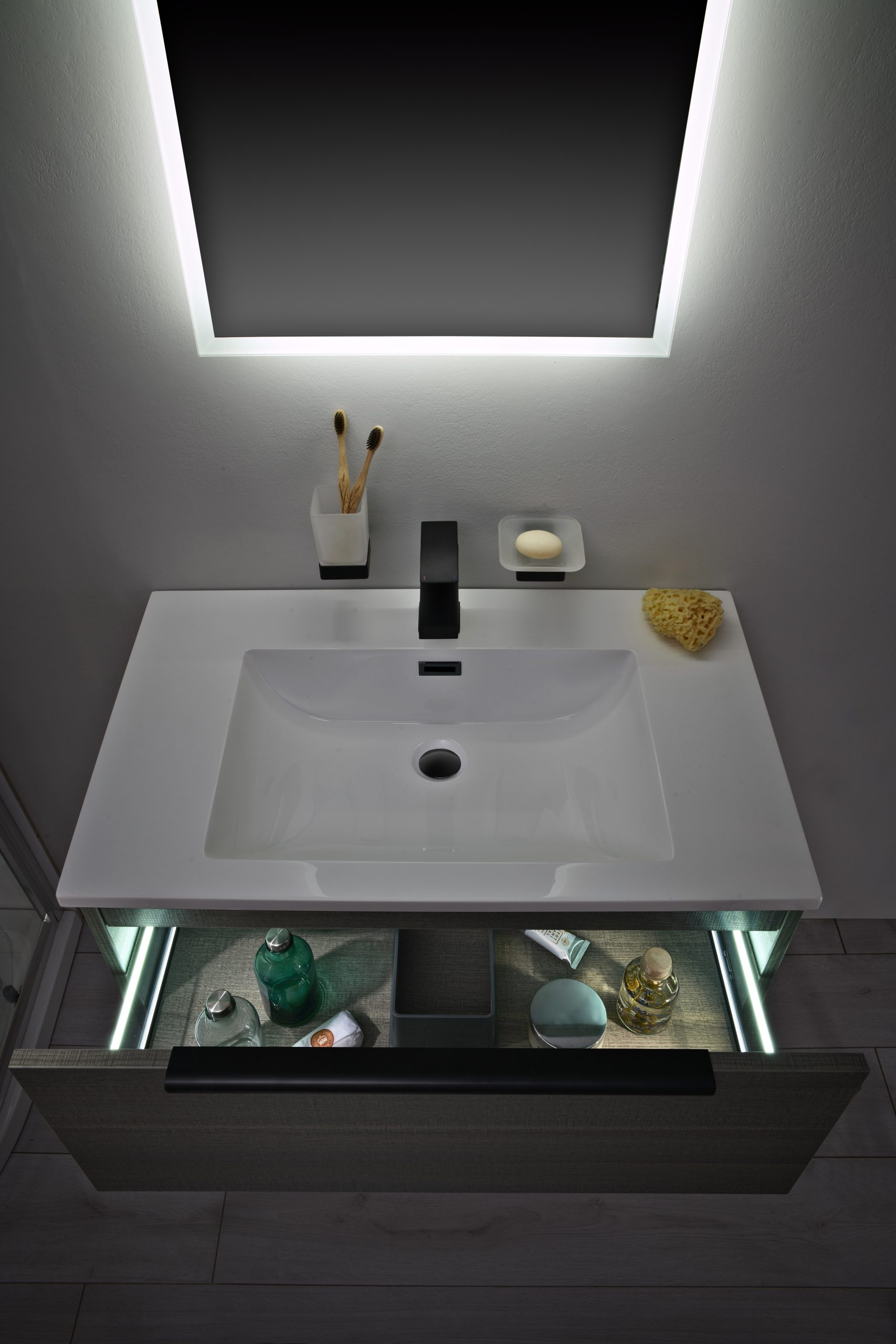 Scudo Ambience 600mm Wall Hung Basin Unit with Internal LED Lining Lights