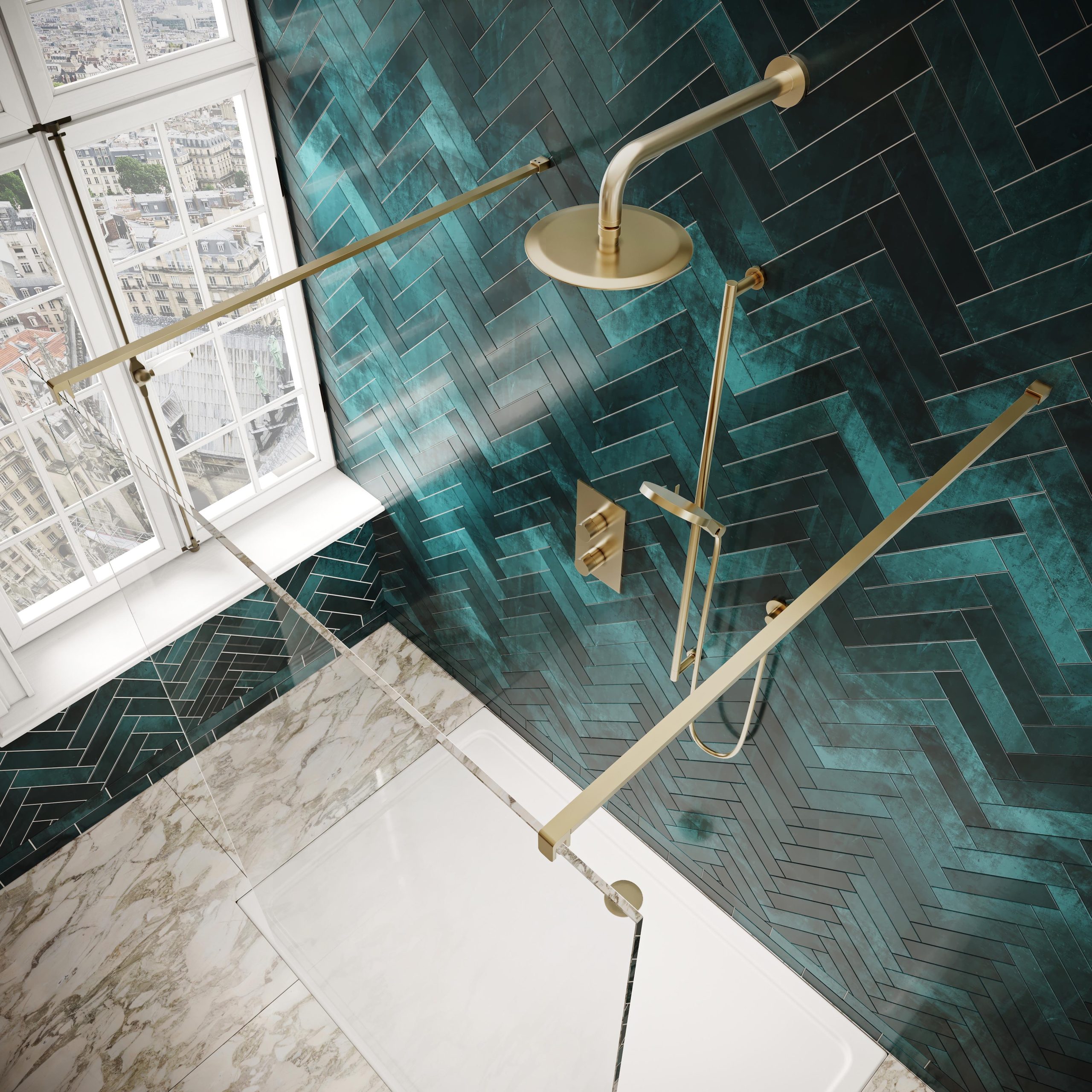 Scudo Dawn Wetroom Panel Brushed Brass
